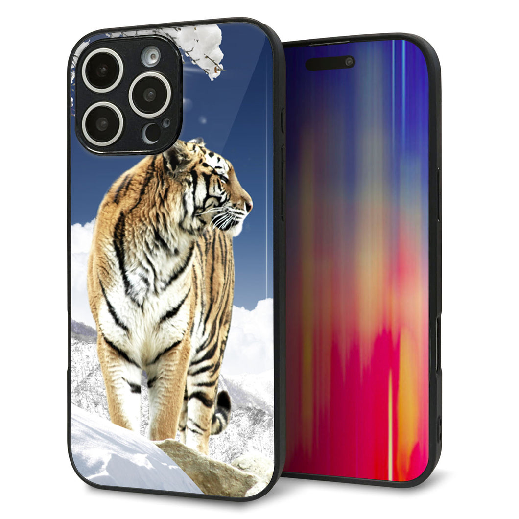 iPhone16 Pro Max 強化ガラス&TPUスマホケース ガラプリ【793 雪山の虎】