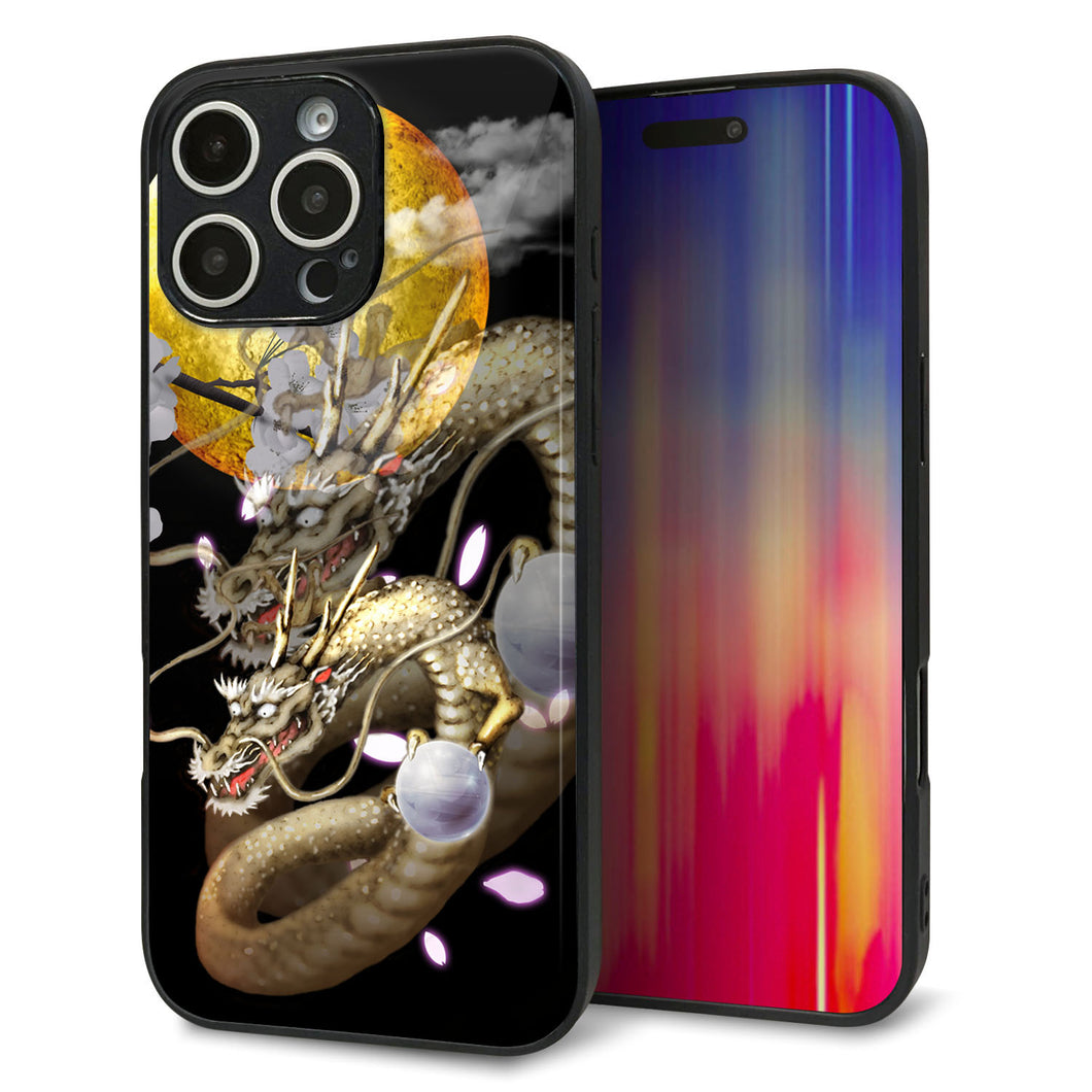 iPhone16 Pro Max 強化ガラス&TPUスマホケース ガラプリ【1003 月と龍】