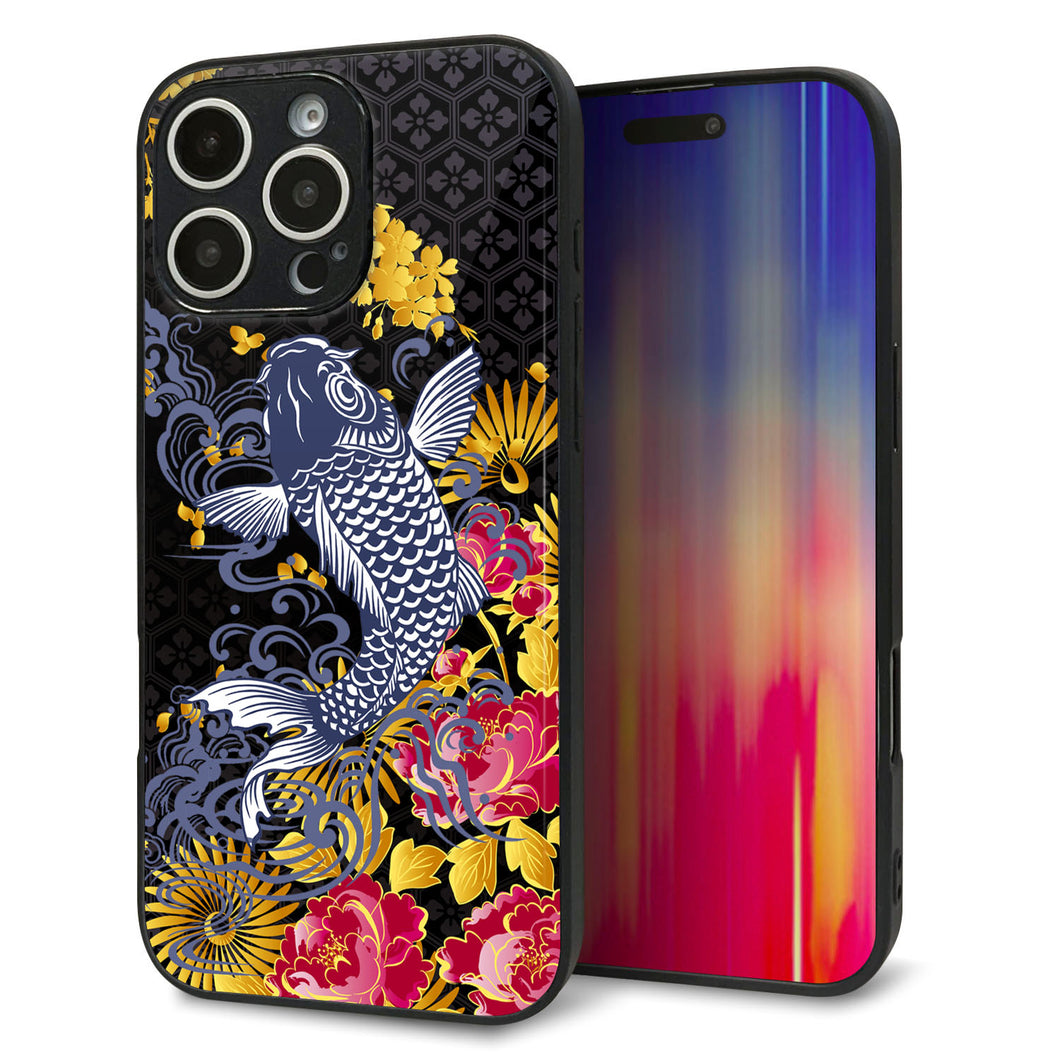 iPhone16 Pro Max 強化ガラス&TPUスマホケース ガラプリ【1028 牡丹と鯉】