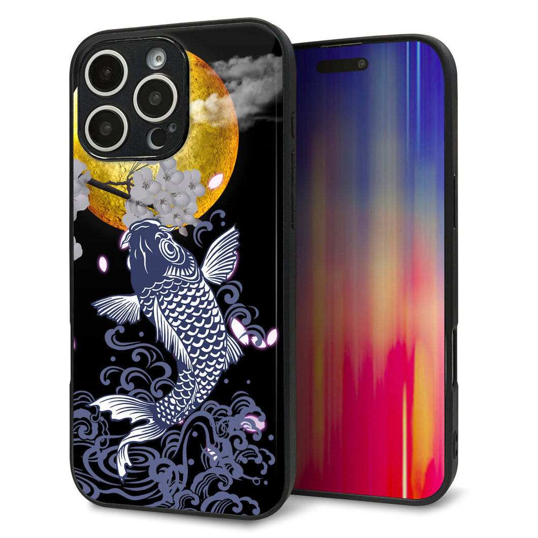 iPhone16 Pro Max 強化ガラス&TPUスマホケース ガラプリ【1030 月と鯉】