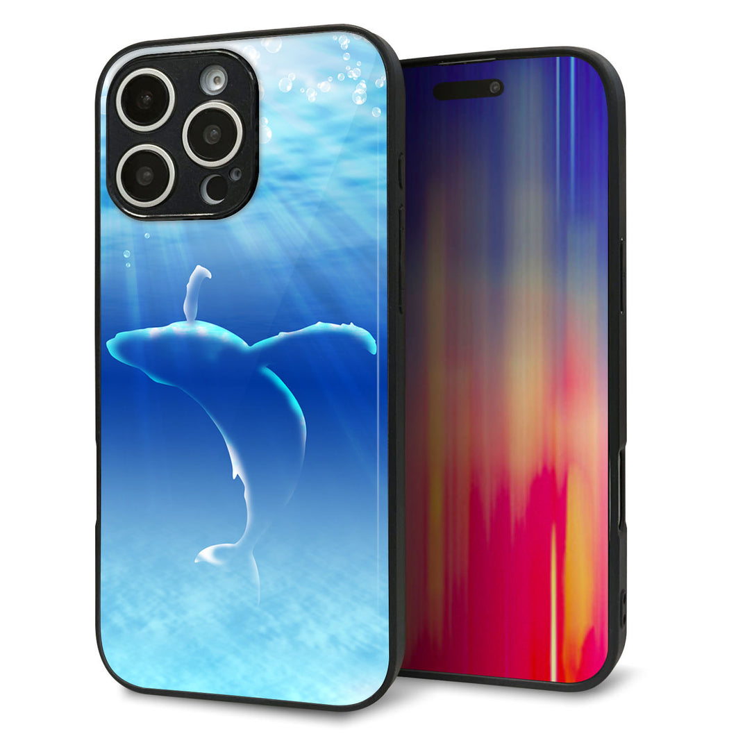 iPhone16 Pro Max 強化ガラス&TPUスマホケース ガラプリ【1047 海の守り神くじら】