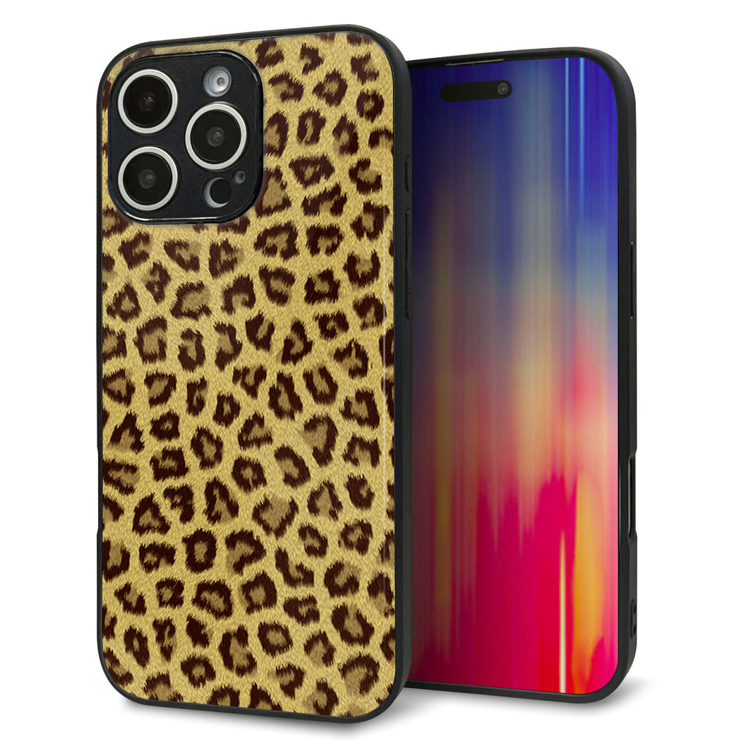 iPhone16 Pro Max 強化ガラス&TPUスマホケース ガラプリ【1065 ヒョウ柄ベーシックSゴールド】