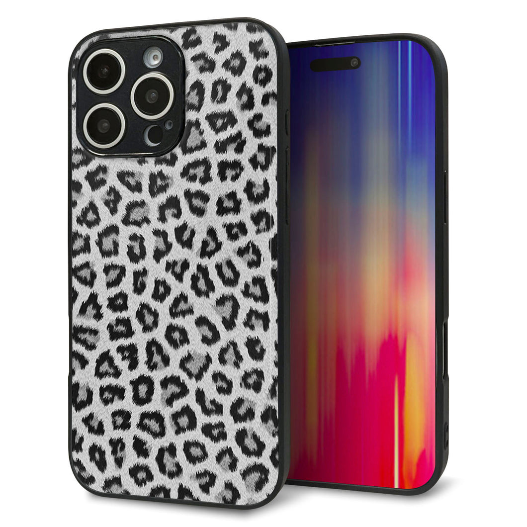 iPhone16 Pro Max 強化ガラス&TPUスマホケース ガラプリ【1068 ヒョウ柄ベーシックSグレー】