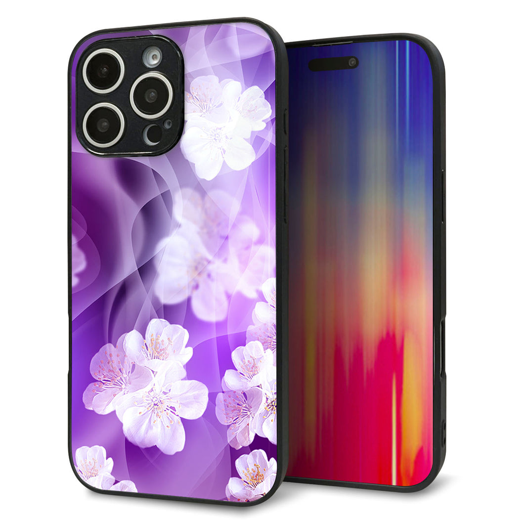 iPhone16 Pro Max 強化ガラス&TPUスマホケース ガラプリ【1211 桜とパープルの風】