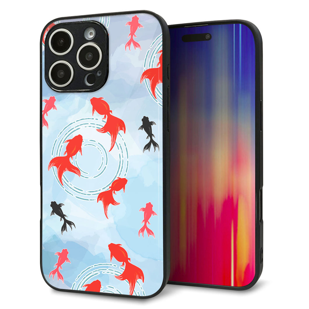 iPhone16 Pro Max 強化ガラス&TPUスマホケース ガラプリ【HA226 金魚 水彩 ブルー】