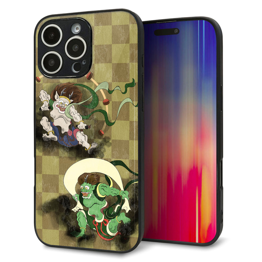 iPhone16 Pro Max 強化ガラス&TPUスマホケース ガラプリ【HA236 風神雷神 金市松】