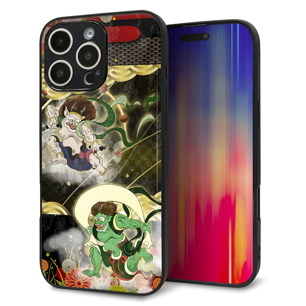 iPhone16 Pro Max 強化ガラス&TPUスマホケース ガラプリ【HA238 風神雷神 和柄】