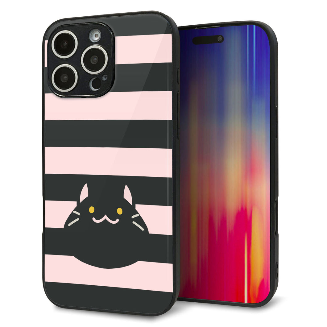 iPhone16 Pro Max 強化ガラス&TPUスマホケース ガラプリ【HA249 もちねこ クロ】