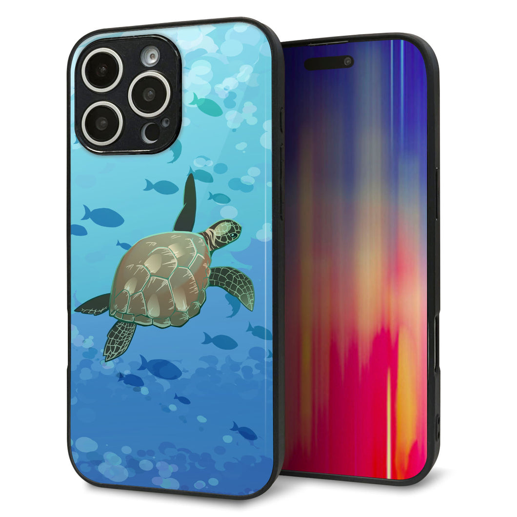 iPhone16 Pro Max 強化ガラス&TPUスマホケース ガラプリ【HA257 ポケットアクアリウム ウミガメ】