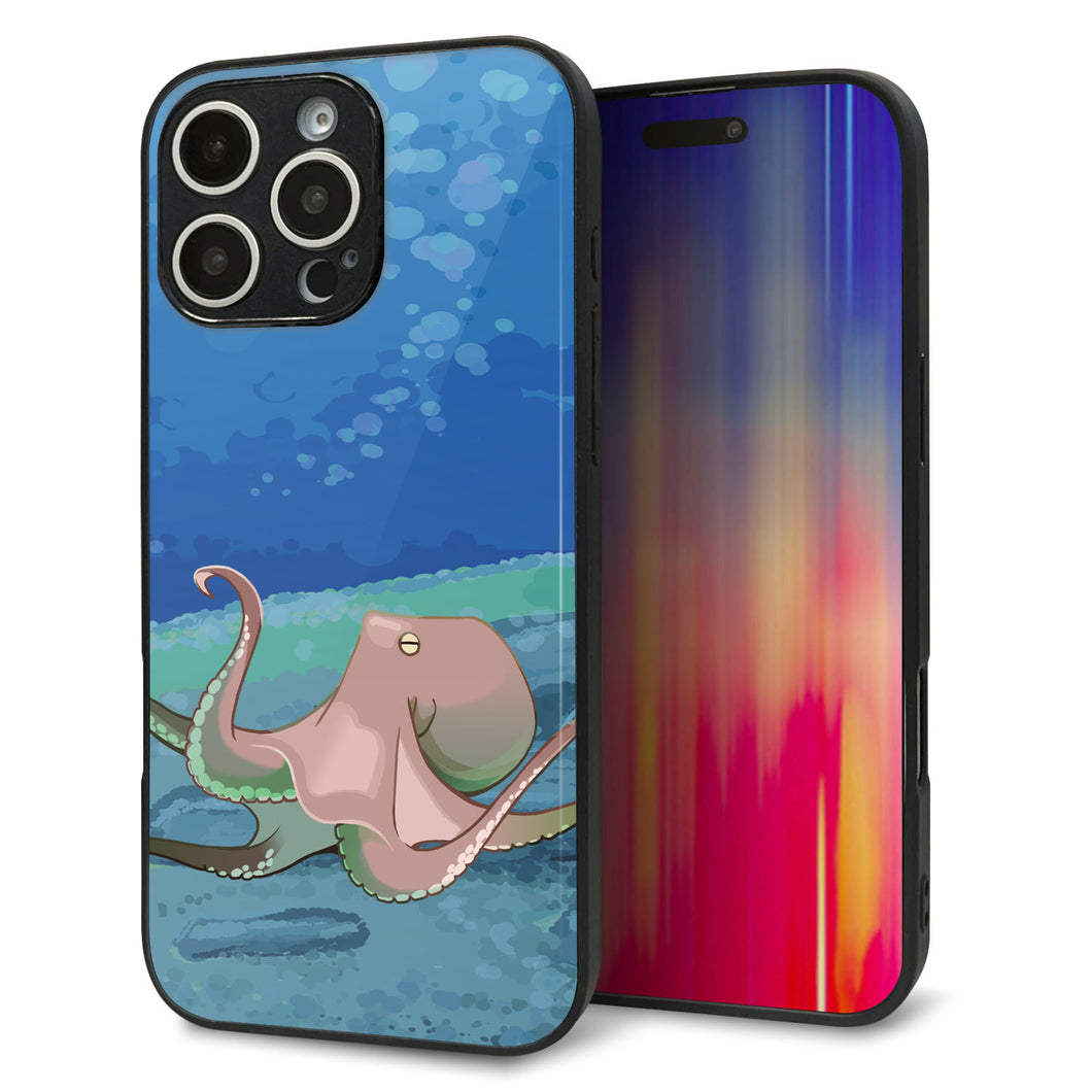 iPhone16 Pro Max 強化ガラス&TPUスマホケース ガラプリ【HA259 ポケットアクアリウム タコ】