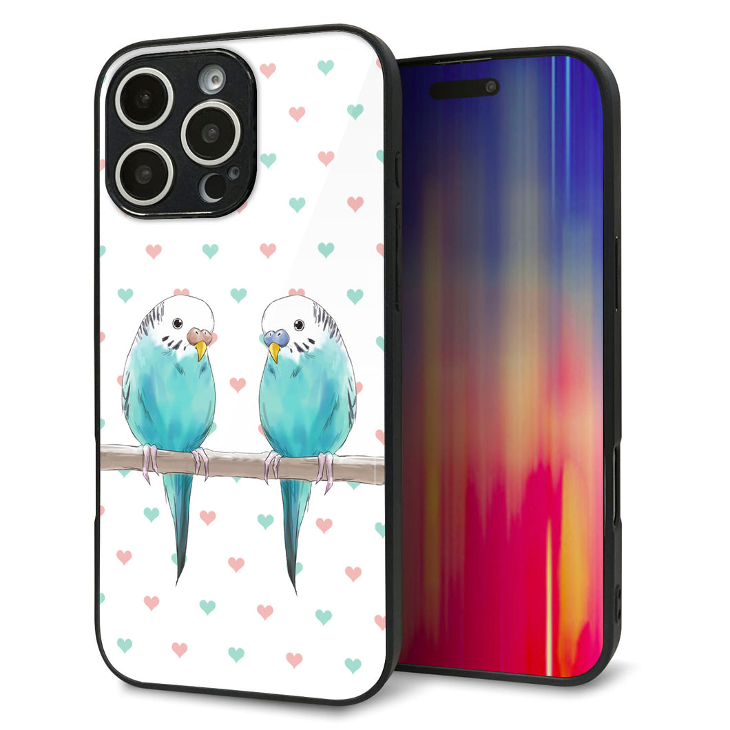 iPhone16 Pro Max 強化ガラス&TPUスマホケース ガラプリ【HA272 インコブルー ハート】