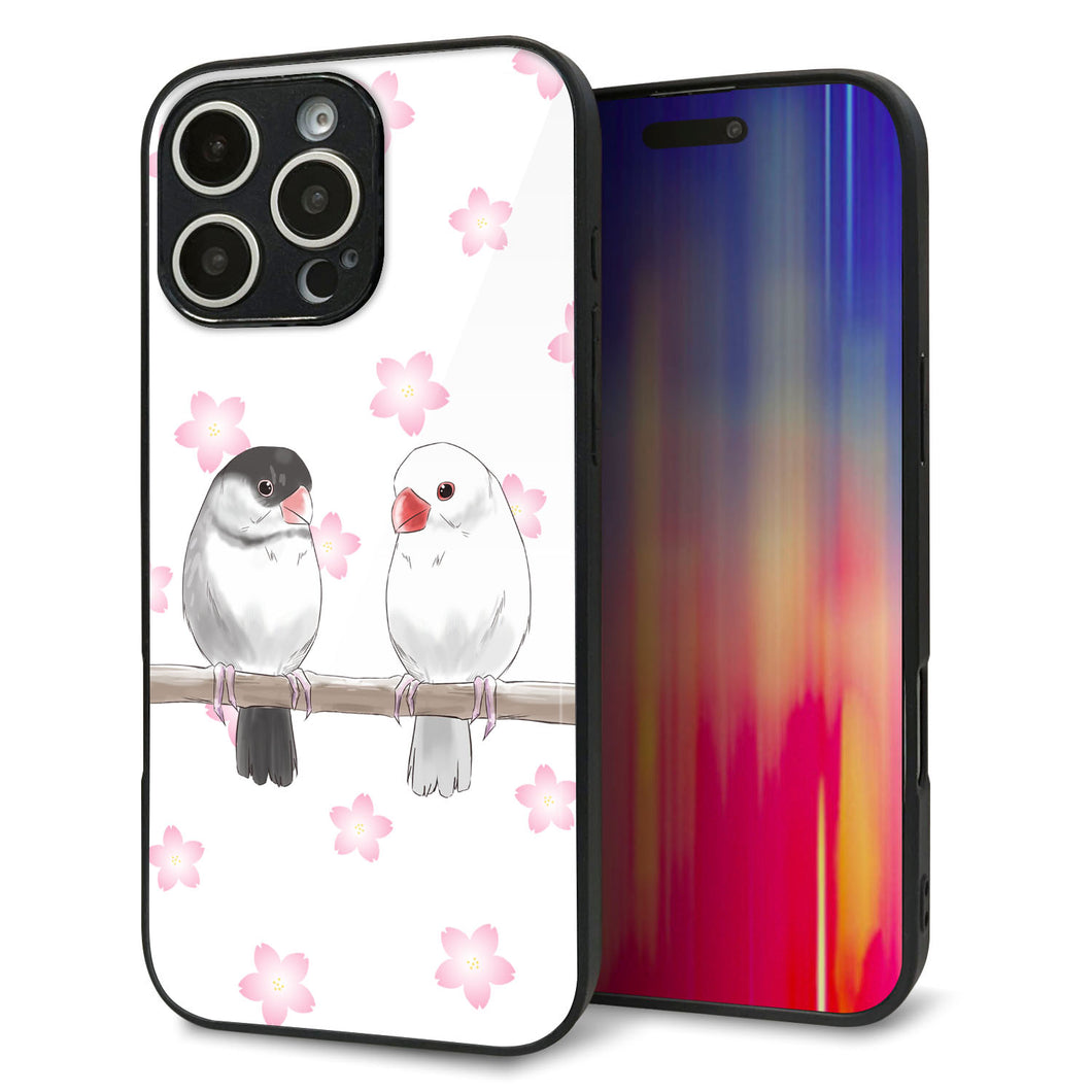 iPhone16 Pro Max 強化ガラス&TPUスマホケース ガラプリ【HA275 文鳥 桜】