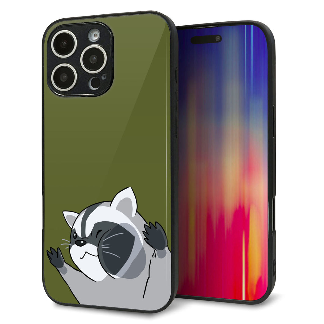 iPhone16 Pro Max 強化ガラス&TPUスマホケース ガラプリ【HA303 むぎゅっとアライグマ】