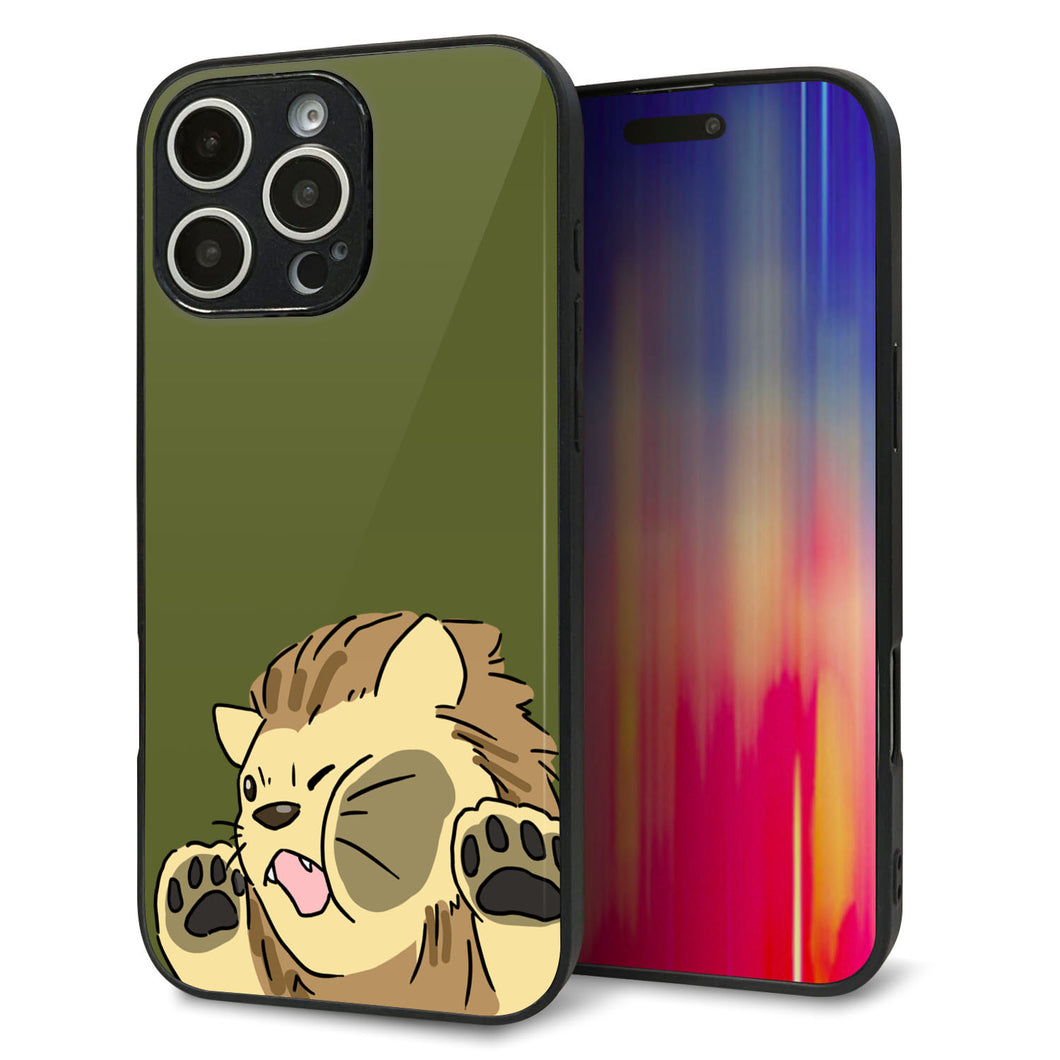 iPhone16 Pro Max 強化ガラス&TPUスマホケース ガラプリ【HA304 むぎゅっとライオン】