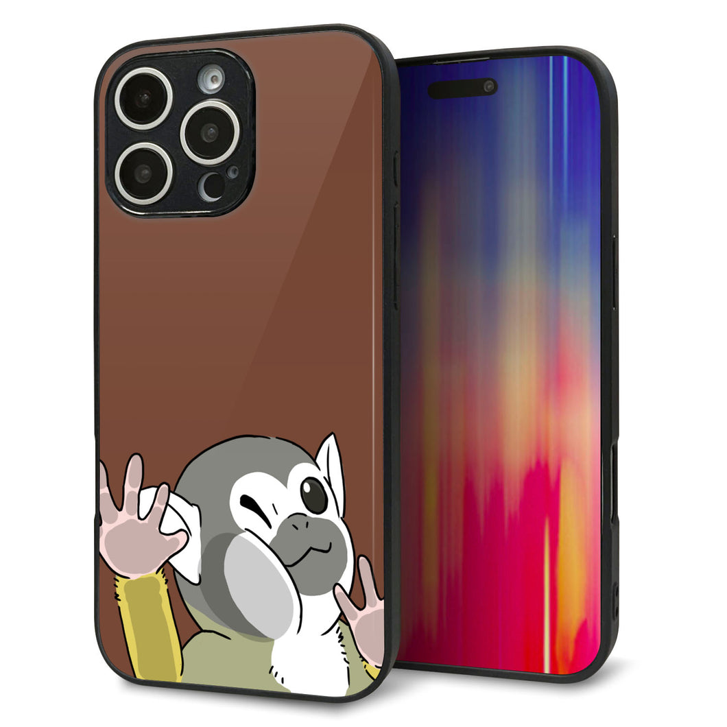 iPhone16 Pro Max 強化ガラス&TPUスマホケース ガラプリ【HA307 むぎゅっとリスザル】