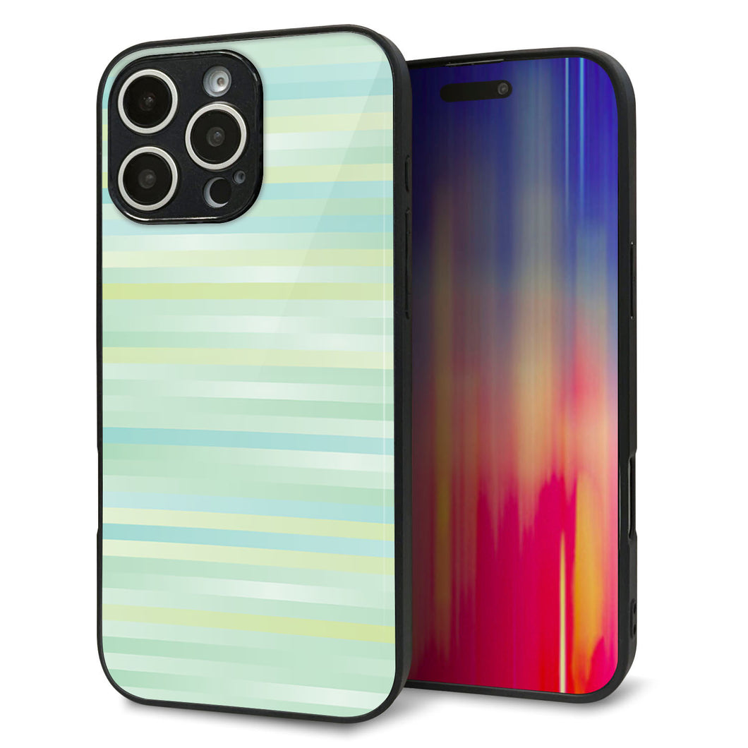 iPhone16 Pro Max 強化ガラス&TPUスマホケース ガラプリ【IB908 グラデーションボーダー_グリーン】