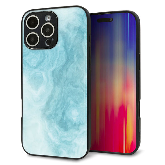 iPhone 16 Pro Max 強化ガラス&TPUスマホケース ガラプリ【KM868 大理石BL】
