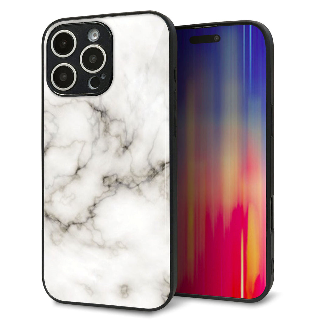 iPhone16 Pro Max 強化ガラス&TPUスマホケース ガラプリ【KM871 大理石WH】