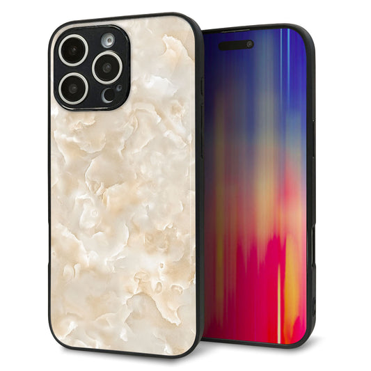 iPhone 16 Pro Max 強化ガラス&TPUスマホケース ガラプリ【KM872 大理石パール】