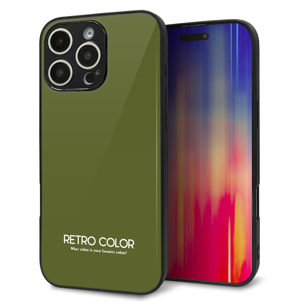 iPhone16 Pro Max 強化ガラス&TPUスマホケース ガラプリ【KM916 レトロカラー(カーキ)】