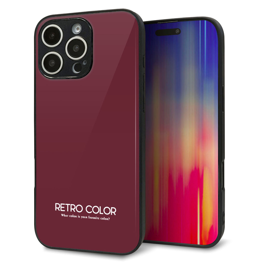 iPhone16 Pro Max 強化ガラス&TPUスマホケース ガラプリ【KM919 レトロカラー(バーガンディー)】