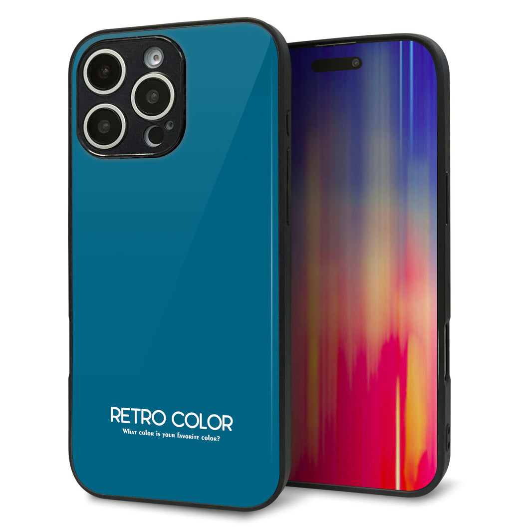 iPhone16 Pro Max 強化ガラス&TPUスマホケース ガラプリ【KM922 レトロカラー(ダークブルー)】