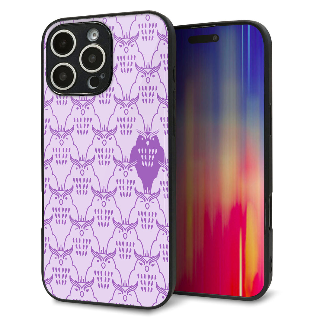 iPhone16 Pro Max 強化ガラス&TPUスマホケース ガラプリ【MA918 パターン ミミズク】