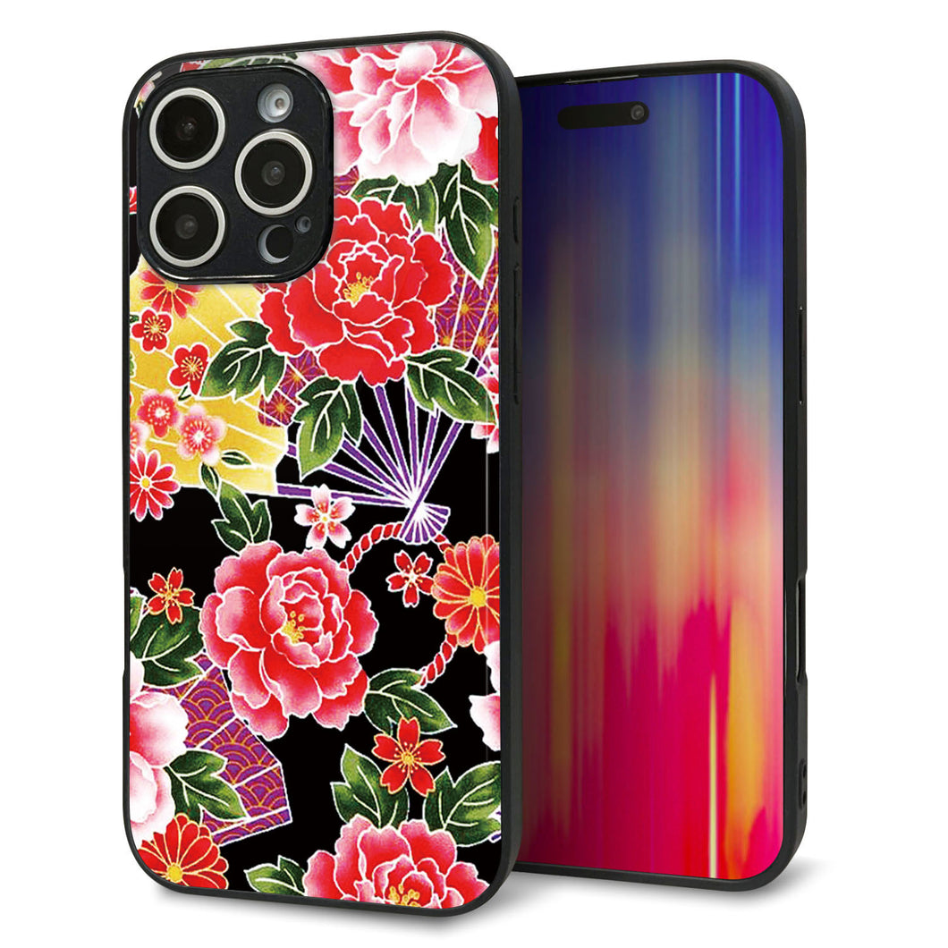 iPhone16 Pro Max 強化ガラス&TPUスマホケース ガラプリ【MA959 和柄 花 A】