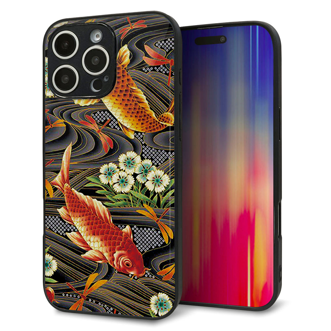 iPhone16 Pro Max 強化ガラス&TPUスマホケース ガラプリ【MA963 着物柄 鶴鯉 A】