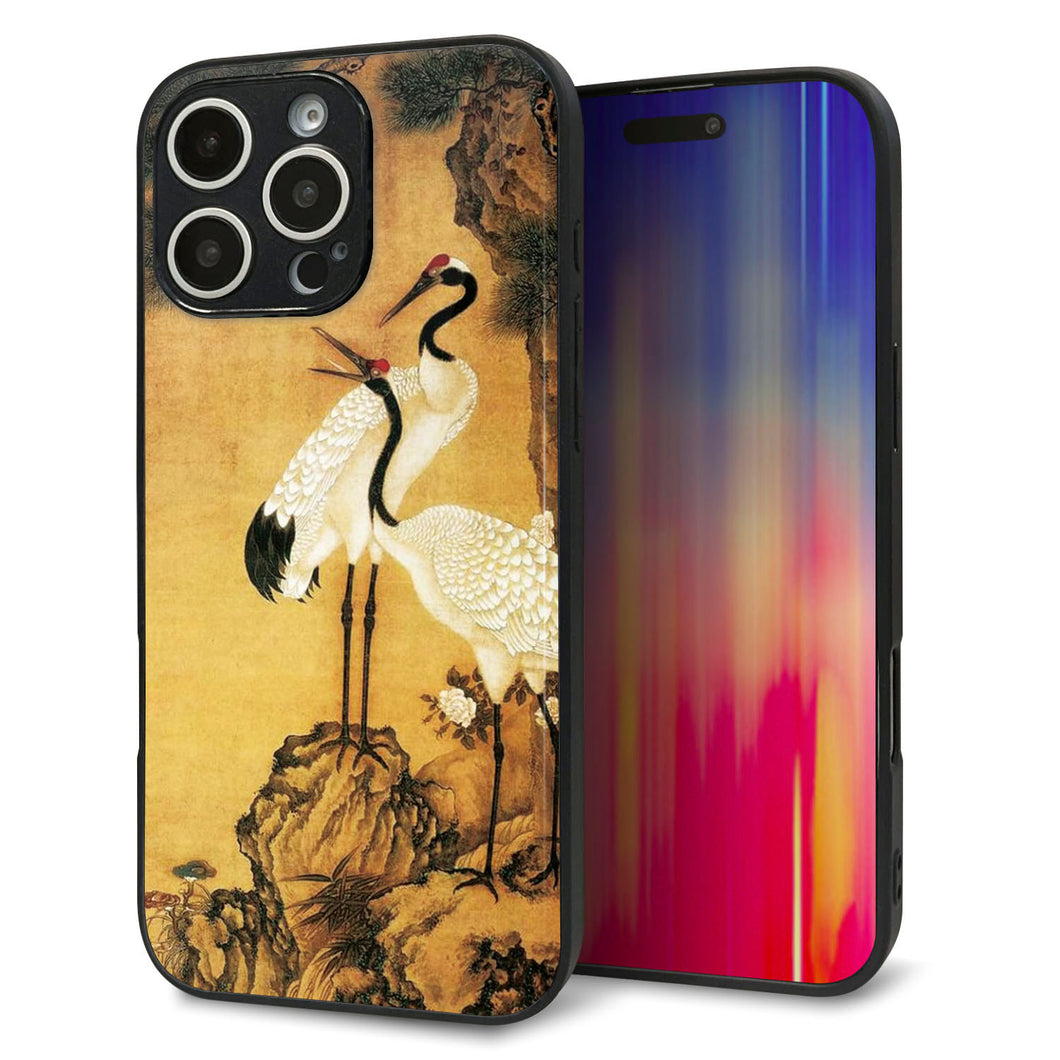 iPhone16 Pro Max 強化ガラス&TPUスマホケース ガラプリ【MA969 和柄 鶴鯉 A】