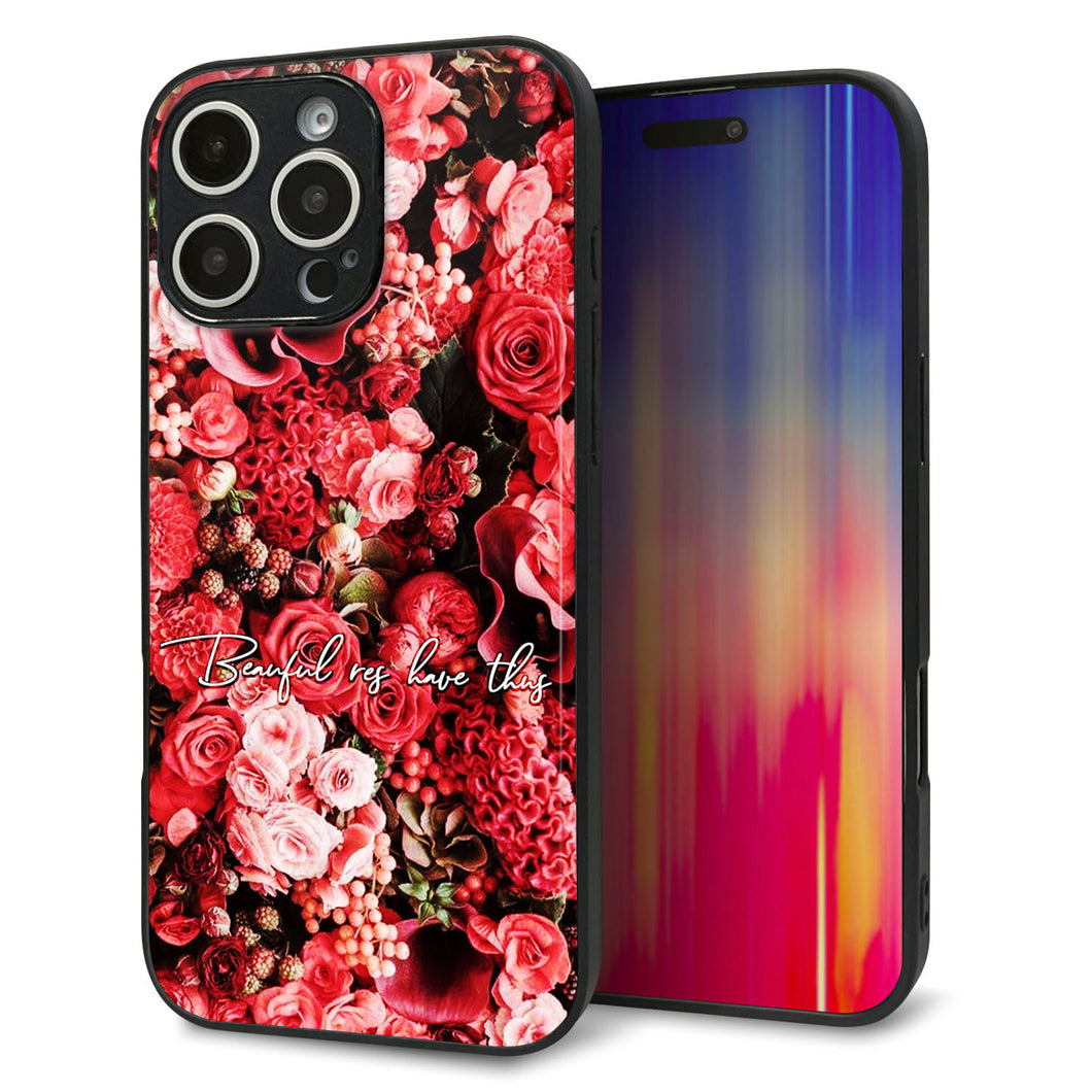 iPhone16 Pro Max 強化ガラス&TPUスマホケース ガラプリ【MA992 フラワーA】