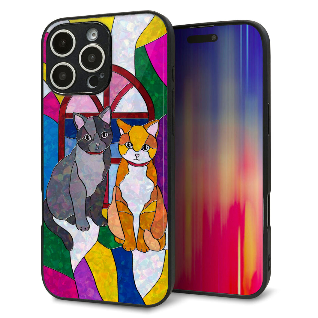 iPhone16 Pro Max 強化ガラス&TPUスマホケース ガラプリ【MA995 ステンドグラス ネコ】