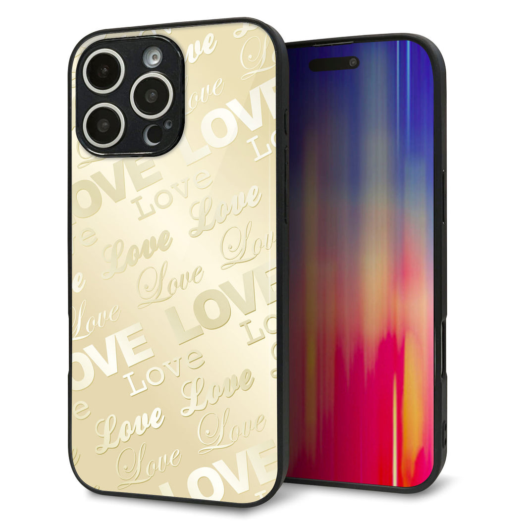 iPhone16 Pro Max 強化ガラス&TPUスマホケース ガラプリ【SC840 エンボス風LOVEリンク(ヌーディーベージュ)】