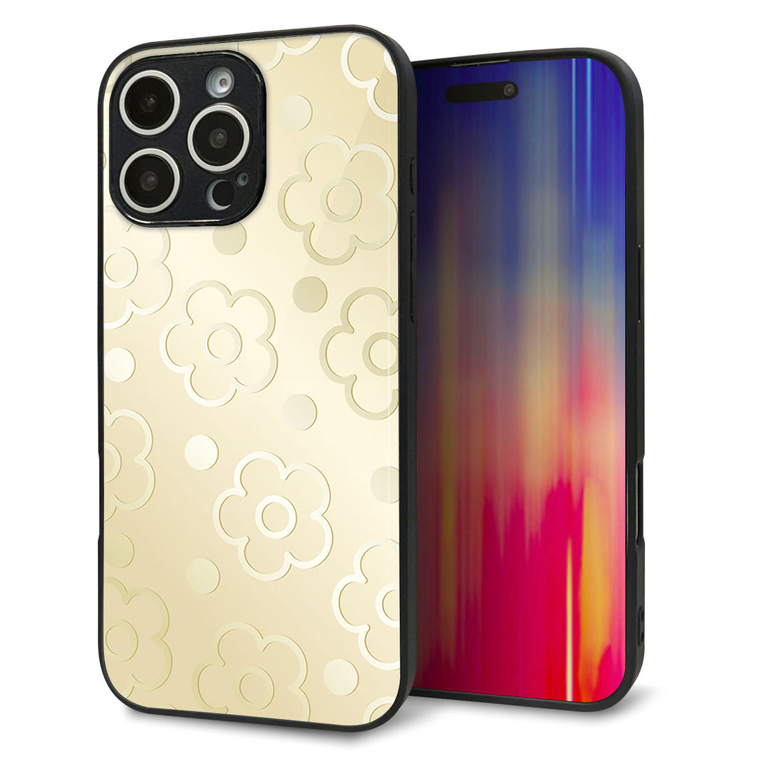 iPhone16 Pro Max 強化ガラス&TPUスマホケース ガラプリ【SC842 エンボス風デイジーシンプル(ベージュ)】