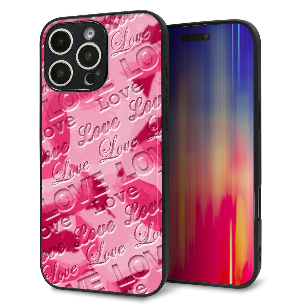 iPhone16 Pro Max 強化ガラス&TPUスマホケース ガラプリ【SC845 フラワーヴェルニLOVE濃いピンク(ローズアンディアン)】