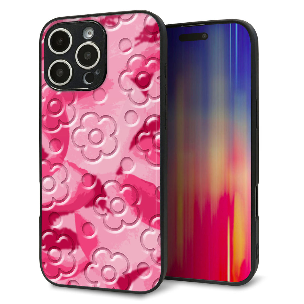 iPhone16 Pro Max 強化ガラス&TPUスマホケース ガラプリ【SC847 フラワーヴェルニ花濃いピンク(ローズアンディアン)】