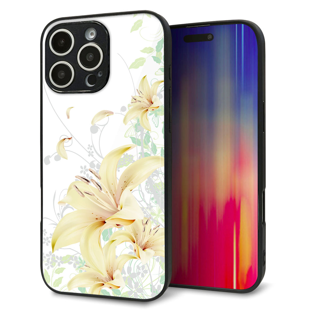 iPhone16 Pro Max 強化ガラス&TPUスマホケース ガラプリ【SC851 ユリ(ホワイト)】