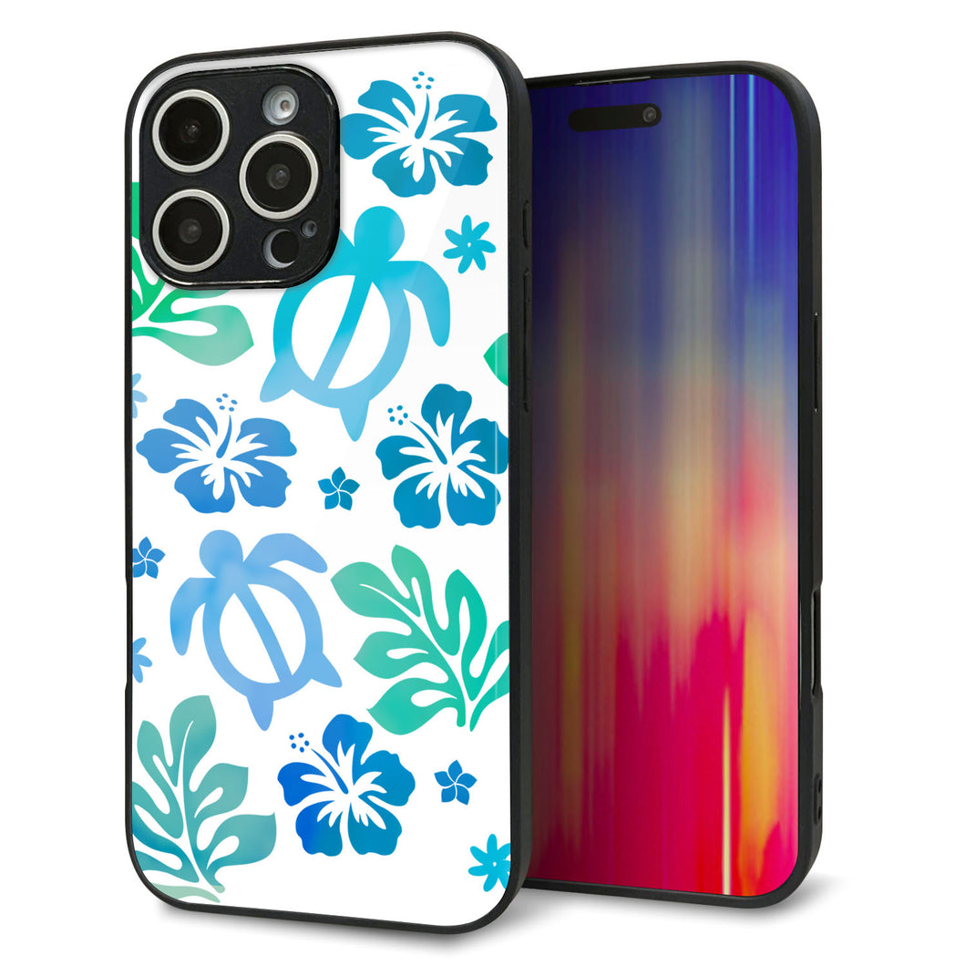 iPhone16 Pro Max 強化ガラス&TPUスマホケース ガラプリ【SC880 ハワイアンアロハホヌ(ブルー)】