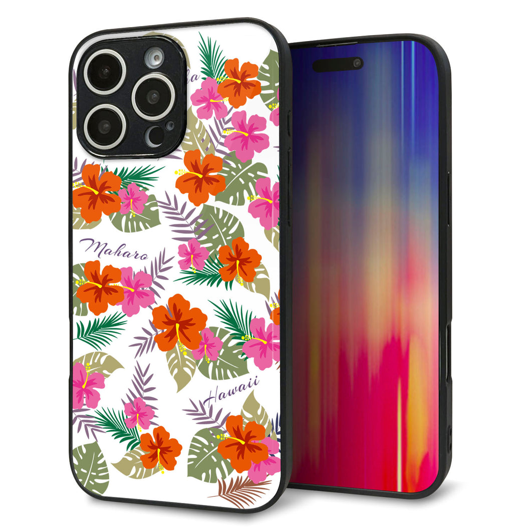 iPhone16 Pro Max 強化ガラス&TPUスマホケース ガラプリ【SC884 ハワイアンアロハレトロ(ホワイト)】
