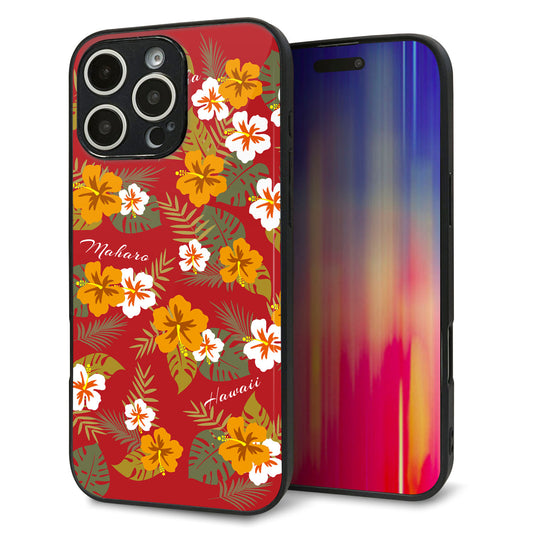 iPhone16 Pro Max 強化ガラス&TPUスマホケース ガラプリ【SC885 ハワイアンアロハレトロ(レッド)】