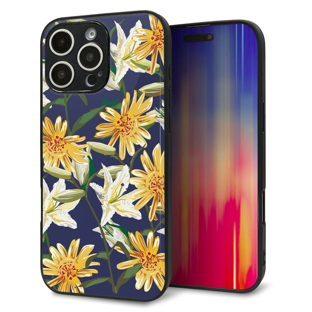 iPhone16 Pro Max 強化ガラス&TPUスマホケース ガラプリ【SC893 ボタニカル デイジー&リリー】
