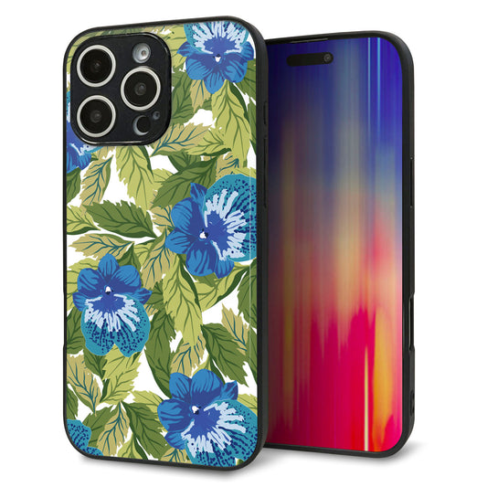 iPhone16 Pro Max 強化ガラス&TPUスマホケース ガラプリ【SC896 ボタニカル ブルー&リーフ】