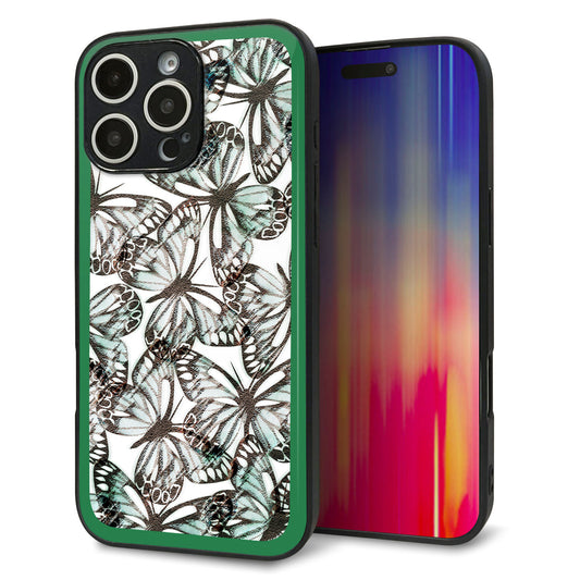 iPhone16 Pro Max 強化ガラス&TPUスマホケース ガラプリ【SC902 ガーデンバタフライ グリーン】