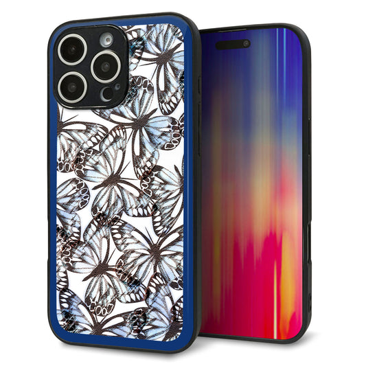 iPhone16 Pro Max 強化ガラス&TPUスマホケース ガラプリ【SC906 ガーデンバタフライ ブルー】