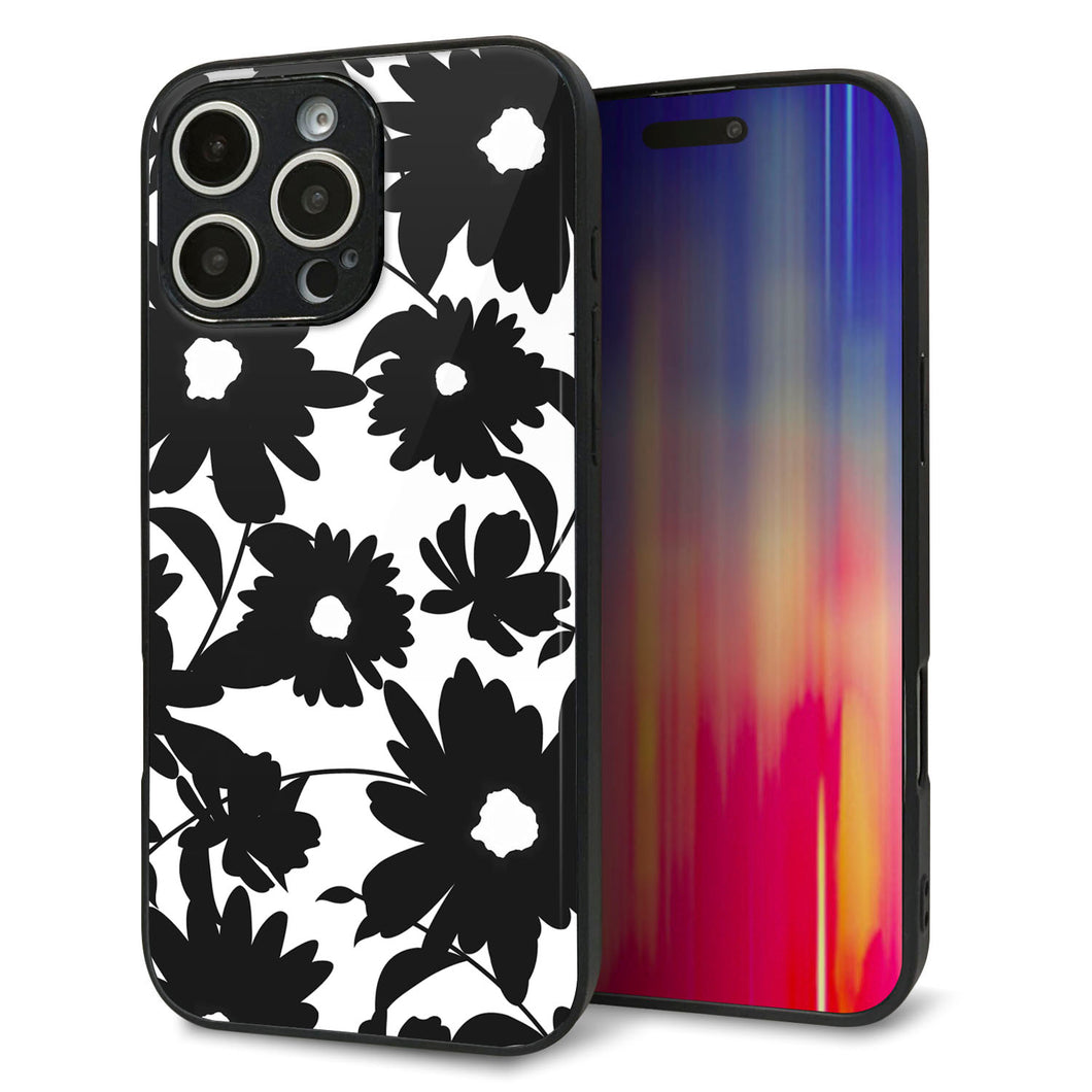 iPhone16 Pro Max 強化ガラス&TPUスマホケース ガラプリ【SC916 花柄モノトーン 05】
