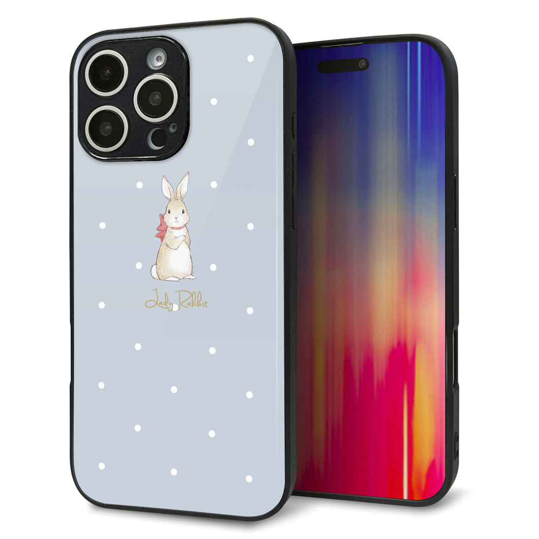 iPhone16 Pro Max 強化ガラス&TPUスマホケース ガラプリ【SC967 Lady Rabbit ブルーグレイ ガラプリhp】