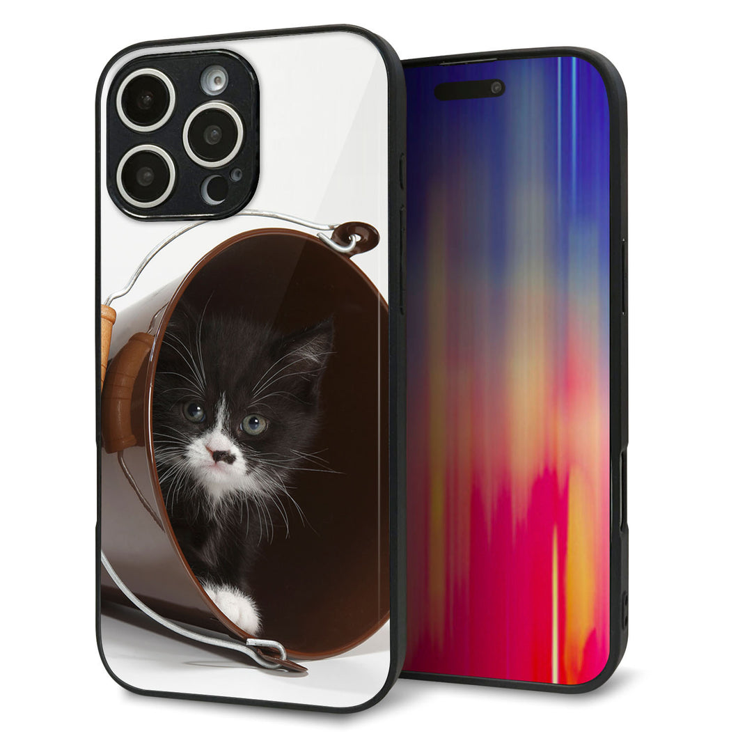 iPhone16 Pro Max 強化ガラス&TPUスマホケース ガラプリ【VA800 ネコとバケツ】