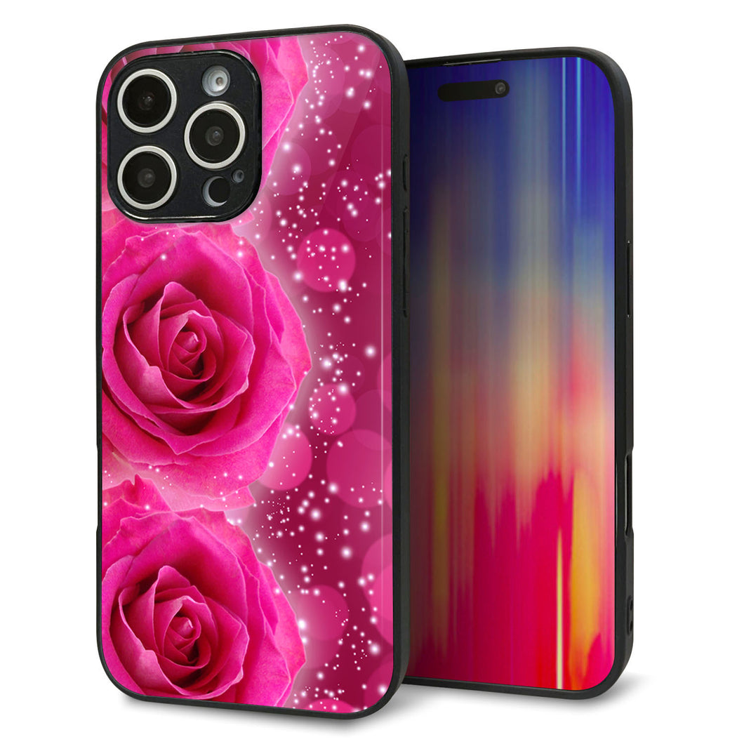 iPhone16 Pro Max 強化ガラス&TPUスマホケース ガラプリ【VA815 3連のバラ】