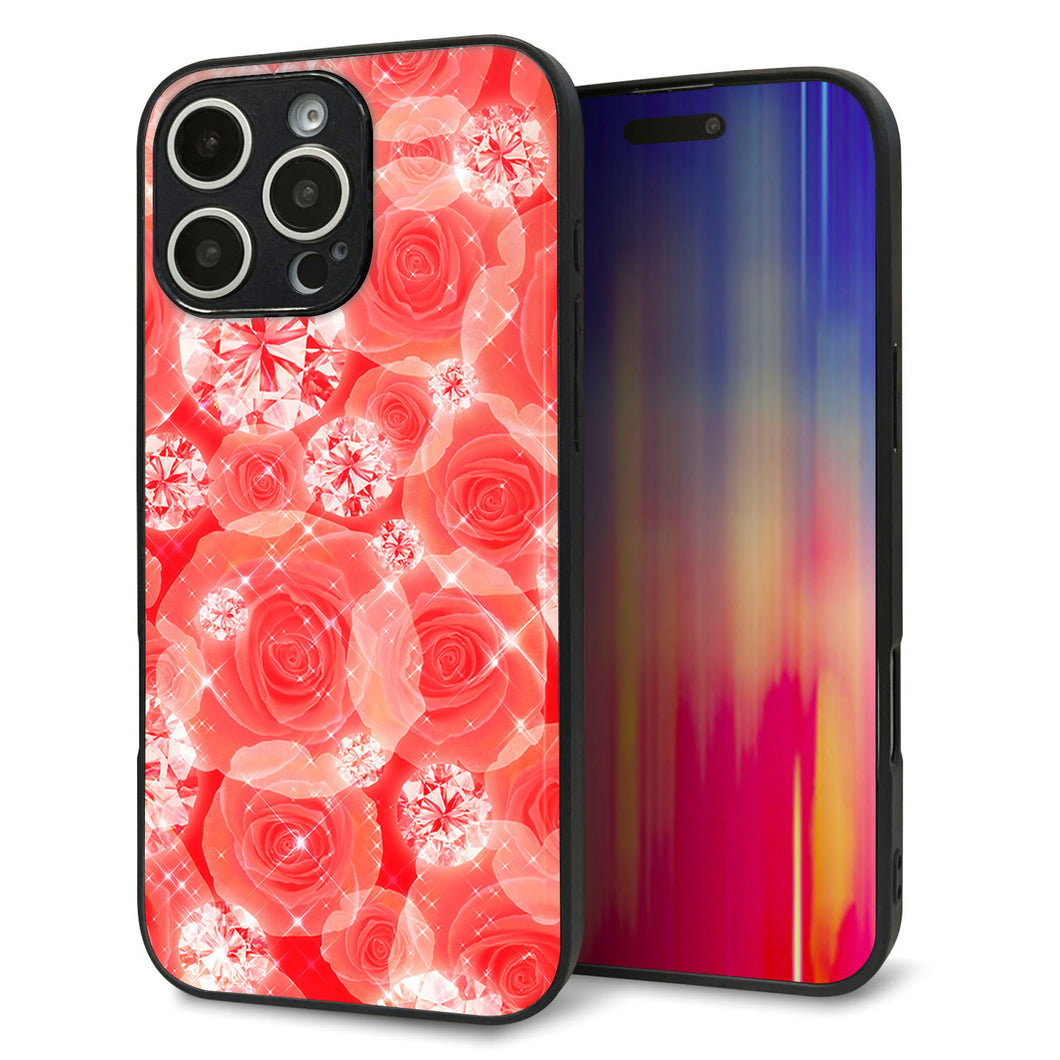 iPhone16 Pro Max 強化ガラス&TPUスマホケース ガラプリ【VA816 ダイヤモンドとバラ】