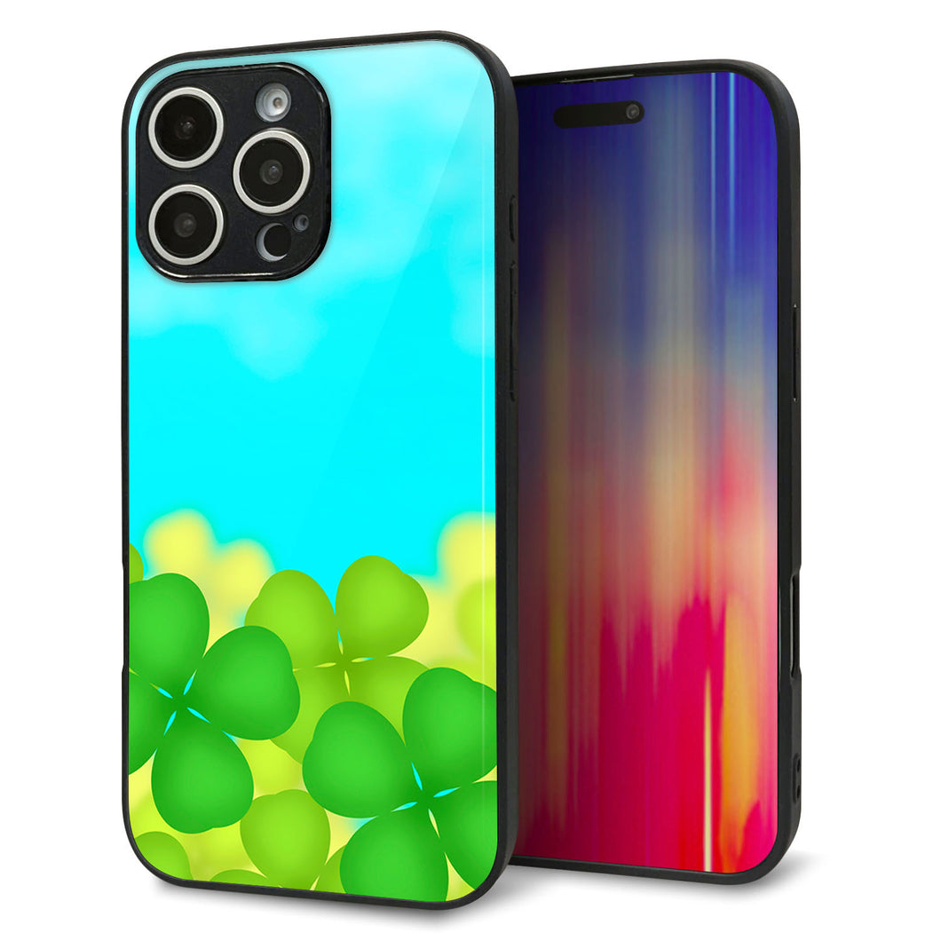 iPhone16 Pro Max 強化ガラス&TPUスマホケース ガラプリ【VA820 四葉のクローバー畑】
